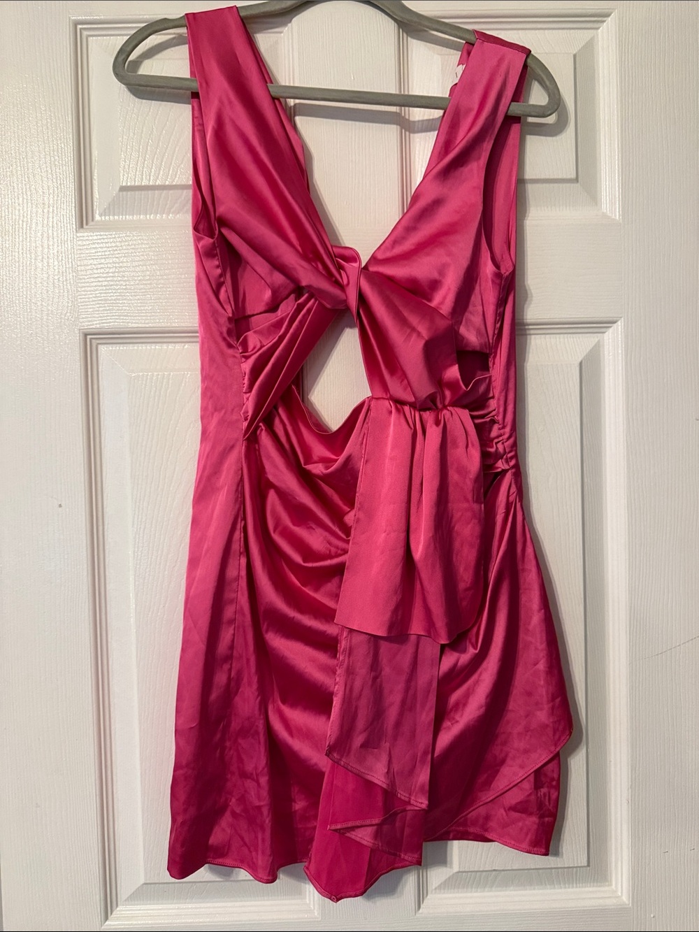 Meshki Hot Pink Satin Mini Dress with Twist Front